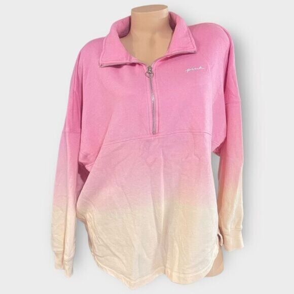 Victoria’s Secret PINK Lg Varsity Half Zip Ombré Pink - Picture 1 of 6